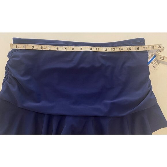 24th & Ocean Solid Mid Waist Skirted Swim Bottom Cheeky - Blue / XL - Picture 5 of 8